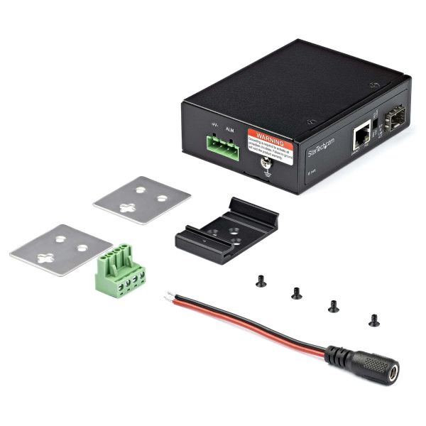StarTech.com PoE+ Industrial Glasvezel naar Ethernet Media Converter 0W SFP naar RJ45 Single Mode/Multi Mode Gigabit Fiber naar Koper Compact design IP-30/ -40°C tot +75°C (IMC1GSFP60W)