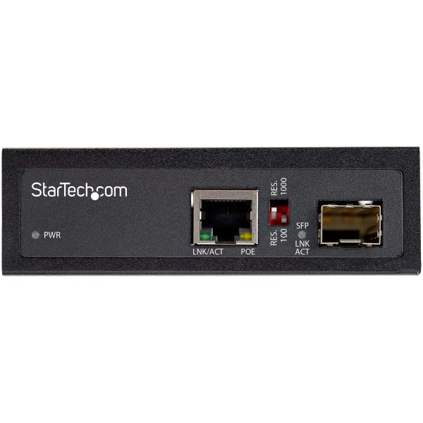 StarTech.com PoE+ Industrial Glasvezel naar Ethernet Media Converter 0W SFP naar RJ45 Single Mode/Multi Mode Gigabit Fiber naar Koper Compact design IP-30/ -40°C tot +75°C (IMC1GSFP60W)