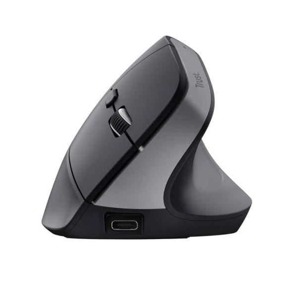 Trust Bayo+ Ergonomische draadloze muis voor meerdere apparaten – ergonomische muis – draadloze muis – RF+ Bluetooth – Zwart (25146)