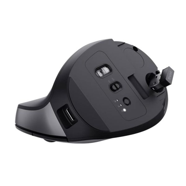 Trust Bayo+ Ergonomische draadloze muis voor meerdere apparaten – ergonomische muis – draadloze muis – RF+ Bluetooth – Zwart (25146)