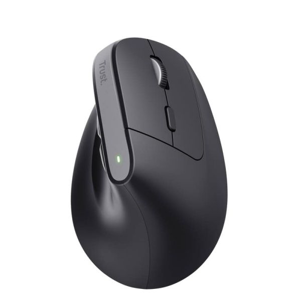 Trust Bayo+ Ergonomische draadloze muis voor meerdere apparaten – ergonomische muis – draadloze muis – RF+ Bluetooth – Zwart (25146)
