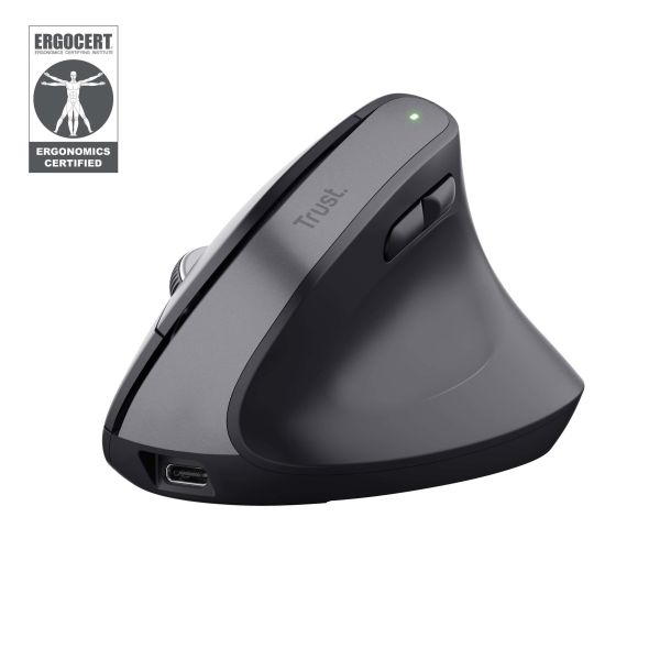 Trust Bayo+ Ergonomische draadloze muis voor meerdere apparaten – ergonomische muis – draadloze muis – RF+ Bluetooth – Zwart (25146)