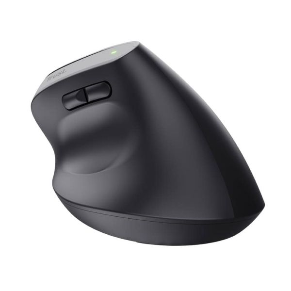 Trust Bayo+ Ergonomische draadloze muis voor meerdere apparaten – ergonomische muis – draadloze muis – RF+ Bluetooth – Zwart (25146)