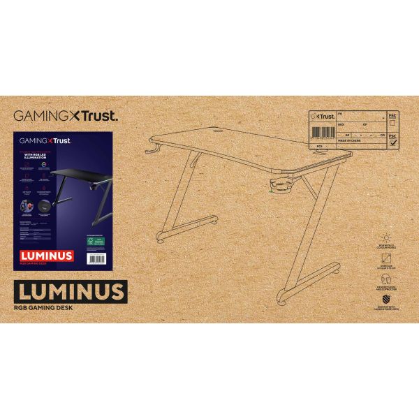 Trust GXT 709 Luminus Gaming Bureau - Gaming bureau – Geïntegreerde RGB-verlichting – Maximale belasting 150 kg – Zwart (25184)