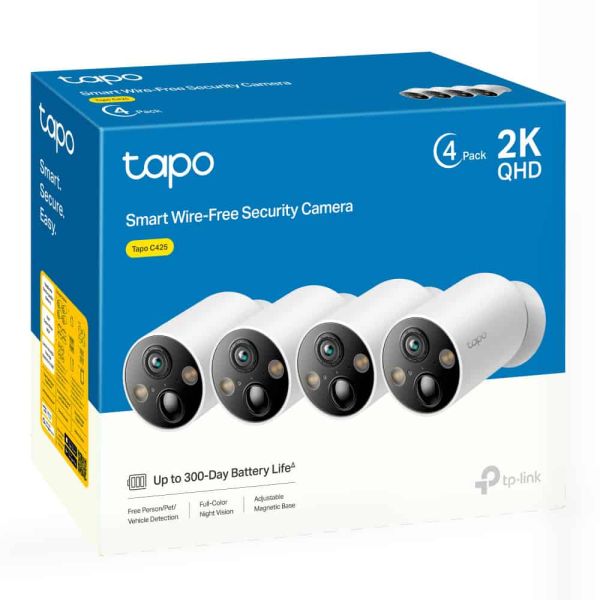 TP-Link Tapo C425 4-Pack Kogel (vorm) IP-beveiligingscamera Buiten 2560 x 1440 Pixels Plafond/muur (TAPO C425(4-PACK))
