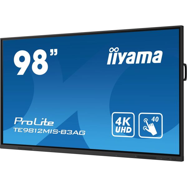 iiyama TE9812MIS-B3AG beeldkrant Kiosk-ontwerp 2,49 m (98") LCD Wifi 400 cd/m² 4K Ultra HD Zwart Touchscreen Type processor Android 11 24/7 (TE9812MIS-B3AG)