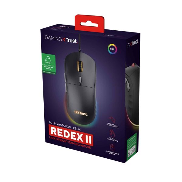 Trust GXT 925 Redex II Gaming Muis - Bedrade gamingmuis – 6 programmeerbare knoppen – 10000 DPI – Zwart (25125)
