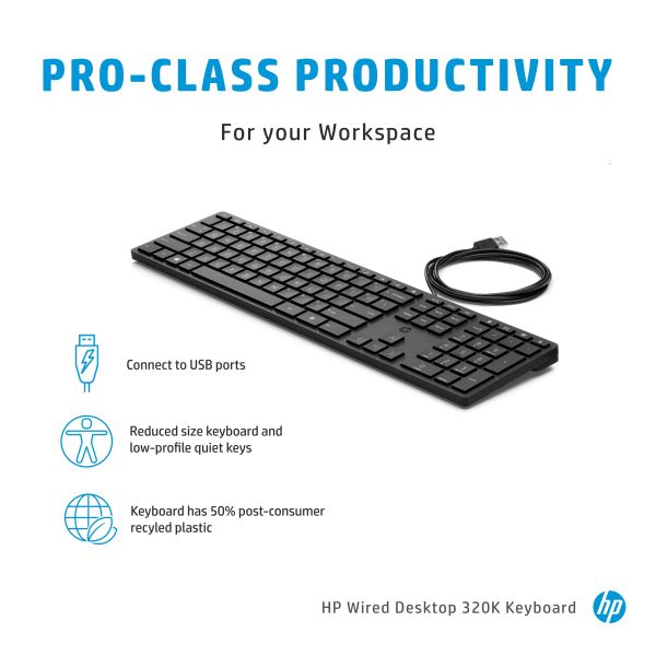 HP Desktop 320K toetsenbord met kabel (9SR37AA#ABB)