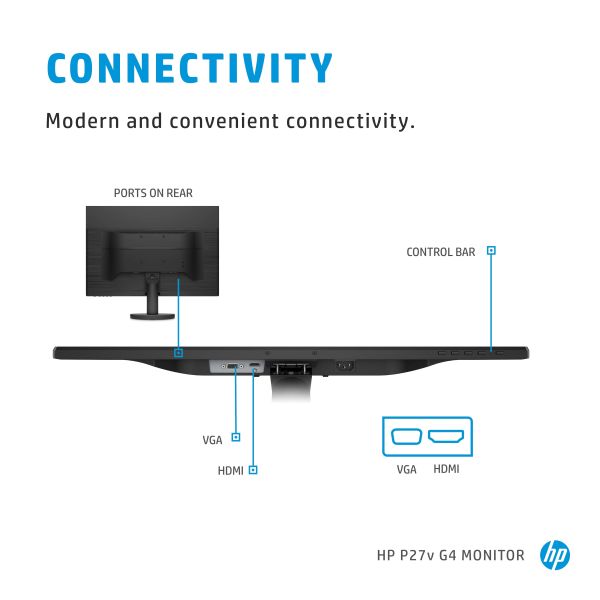 HP P27v G4 68,6 cm (27") 1920 x 1080 Pixels Full HD LCD Zwart (9TT20AA#ABB)
