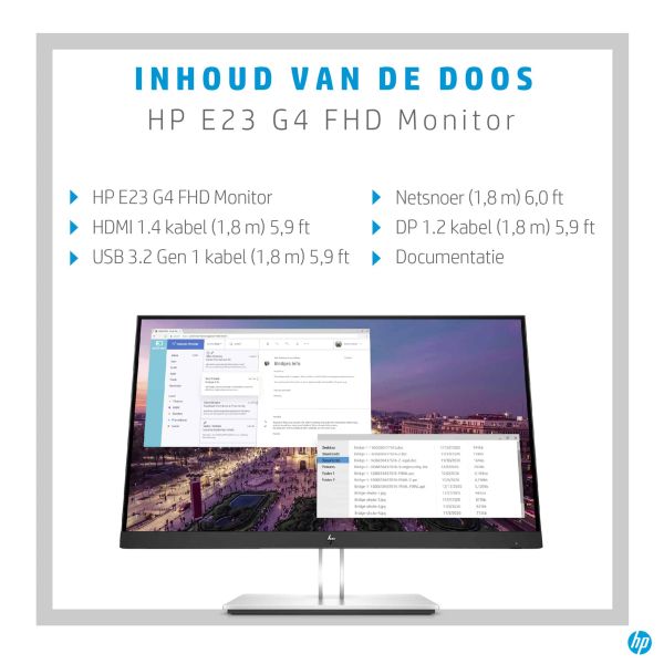HP E-Series E23 G4 58,4 cm (23") 1920 x 1080 Pixels Full HD LCD Zwart, Zilver (9VF96AA)