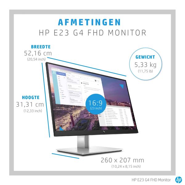 HP E-Series E23 G4 58,4 cm (23") 1920 x 1080 Pixels Full HD LCD Zwart, Zilver (9VF96AA#ABB)