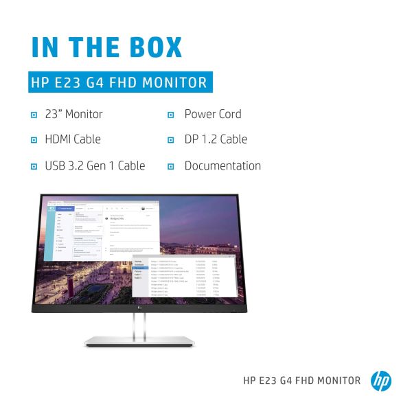 HP E-Series E23 G4 58,4 cm (23") 1920 x 1080 Pixels Full HD LCD Zwart, Zilver (9VF96AA#ABB)