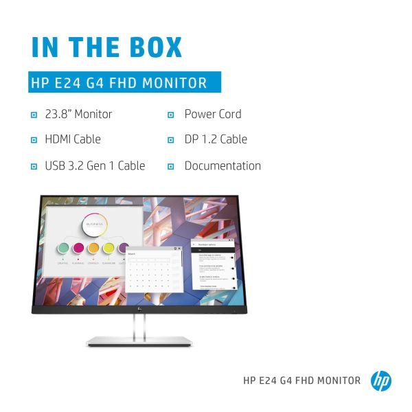 HP E-Series E24 G4 60,5 cm (23.8") 1920 x 1080 Pixels Full HD LCD Zwart, Zilver (9VF99AA)