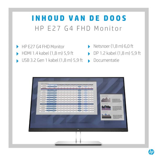 HP E-Series E27 G4 68,6 cm (27") 1920 x 1080 Pixels Full HD LED Zwart (9VG71AA#ABB)