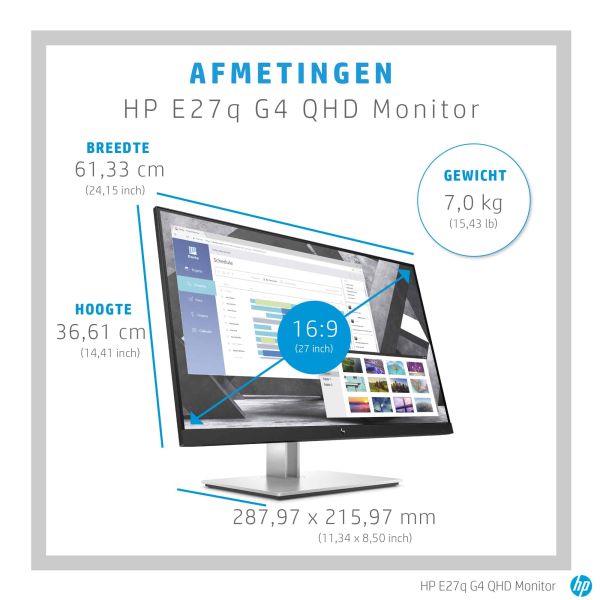HP E-Series E27q G4 QHD 68,6 cm (27") 2560 x 1440 Pixels Quad HD Zwart (9VG82AA#ABB) HP E-Series E27q G4 QHD 68,6 cm (27") 2560 x 1440 Pixels Quad HD Zwart (9VG82AA#ABB)