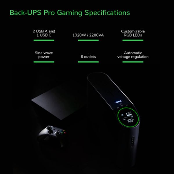 APC Back-UPS Pro BGM2200B-GR - 2200VA/1320W, 4x Schuko & 2x C13 uitgang, 3x USB charger, USB dataport (BGM2200B-UK)