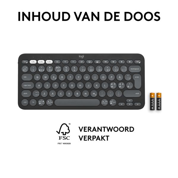 Logitech Pebble Keys 2 K380s toetsenbord RF-draadloos + Bluetooth QWERTY US International Grafiet (920-011851)