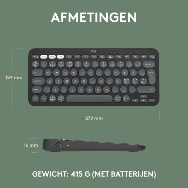 Logitech Pebble Keys 2 K380s toetsenbord RF-draadloos + Bluetooth QWERTY US International Grafiet (920-011851)