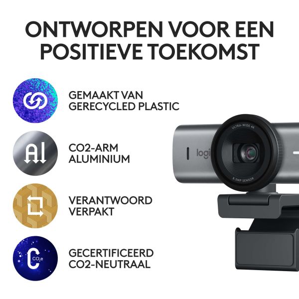 Logitech MX Brio 705 for Business webcam 8,5 MP 4096 x 2160 Pixels USB 3.2 Gen 1 (3.1 Gen 1) Aluminium, Zwart (960-001530)