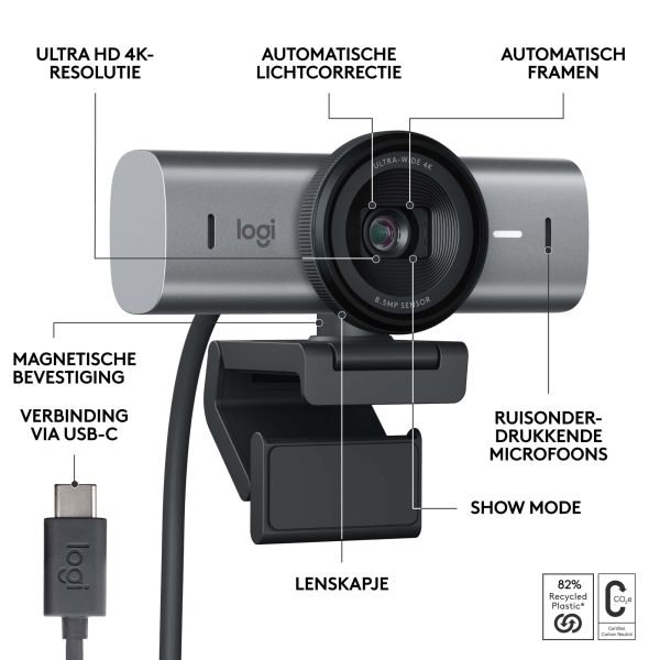 Logitech MX Brio webcam 3840 x 2160 Pixels USB 3.2 Gen 1 (3.1 Gen 1) Grafiet (960-001559)