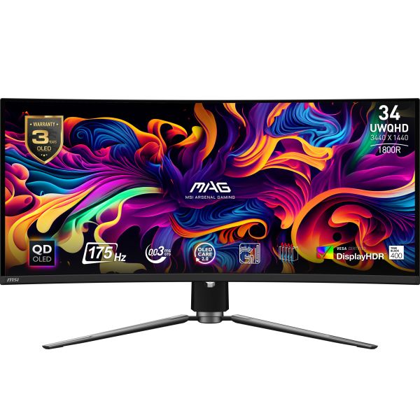 MSI MAG 341CQPDE QD-OLED computer monitor 86,4 cm (34") 3440 x 1440 Pixels UltraWide Quad HD Zwart (9S6-3DD04T-004)