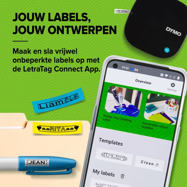 DYMO LetraTag 200B-labelmaker met bluetooth | Compacte labelprinter | Verbinding via draadloze bluetoothtechnologie met iOS en Android | Inclusief 2 soorten labeltape