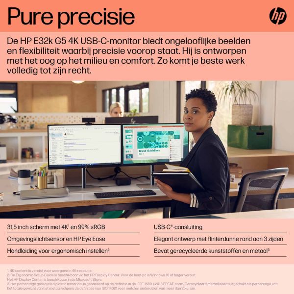 HP E32k G5 4K USB-C Monitor computer monitor 80 cm (31.5") 3840 x 2160 Pixels 4K Ultra HD Zwart (6N4D6AT)