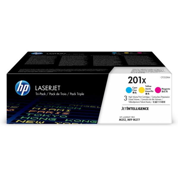 HP 201X originele high-capacity cyaan/magenta/gele LaserJet tonercartridges, 3-pack (CF253XM) HP 201X originele high-capacity cyaan/magenta/gele LaserJet tonercartridges, 3-pack (CF253XM)