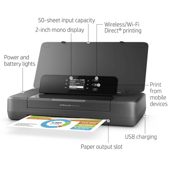 HP Officejet 200 mobiele printer, Print, Afdrukken via USB-poort aan de voorzijde (CZ993A#BHC)