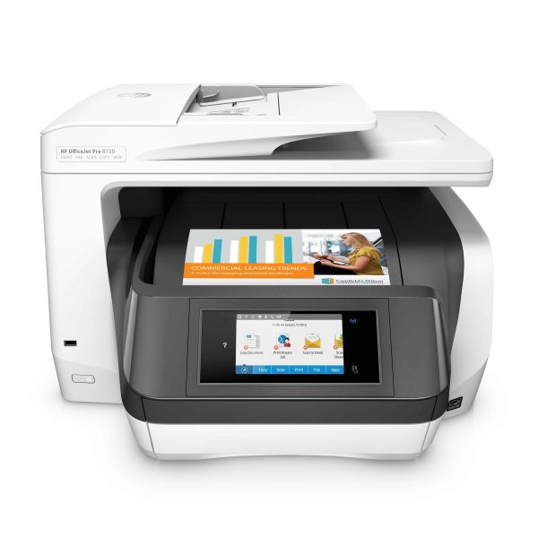 HP OfficeJet Pro 8730 All-in-One printer, Printen, kopiëren, scannen, faxen, Invoer voor 50 vel; Printen via USB-poort aan voorzijde; Scans naar e-mail/pdf; Dubbelzijdig printen (D9L20A#A80)