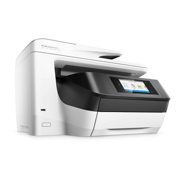 HP OfficeJet Pro 8730 All-in-One printer, Printen, kopiëren, scannen, faxen, Invoer voor 50 vel; Printen via USB-poort aan voorzijde; Scans naar e-mail/pdf; Dubbelzijdig printen (D9L20A#A80)