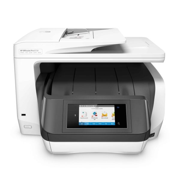 HP OfficeJet Pro 8730 All-in-One printer, Printen, kopiëren, scannen, faxen, Invoer voor 50 vel; Printen via USB-poort aan voorzijde; Scans naar e-mail/pdf; Dubbelzijdig printen (D9L20A#A80)