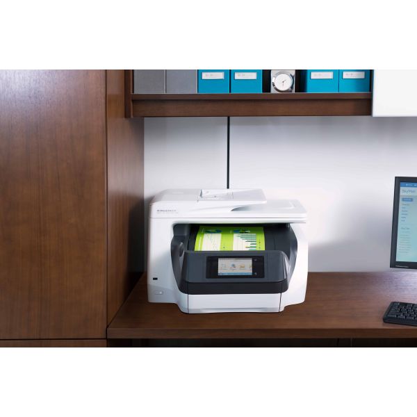 HP OfficeJet Pro 8730 All-in-One printer, Printen, kopiëren, scannen, faxen, Invoer voor 50 vel; Printen via USB-poort aan voorzijde; Scans naar e-mail/pdf; Dubbelzijdig printen (D9L20A#A80)
