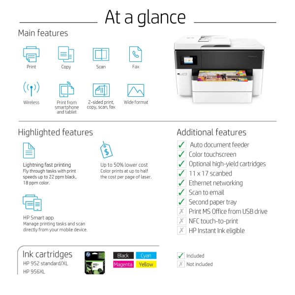 HP OfficeJet Pro 7740 breedformaat All-in-One printer, Printen, kopiëren, scannen, faxen, Invoer voor 35 vel; Scan naar e-mail (G5J38A#A80)
