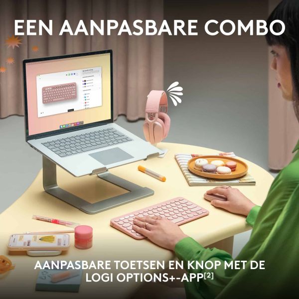 Logitech Pebble 2 Combo toetsenbord Inclusief muis RF-draadloos + Bluetooth QWERTY US International Roze (920-012241)