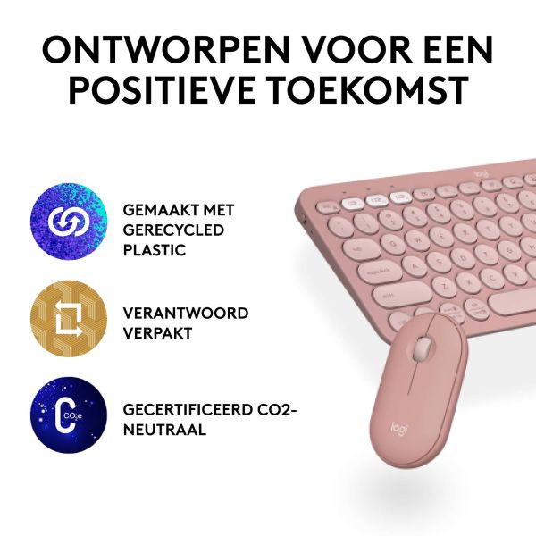 Logitech Pebble 2 Combo toetsenbord Inclusief muis RF-draadloos + Bluetooth QWERTY US International Roze (920-012241)