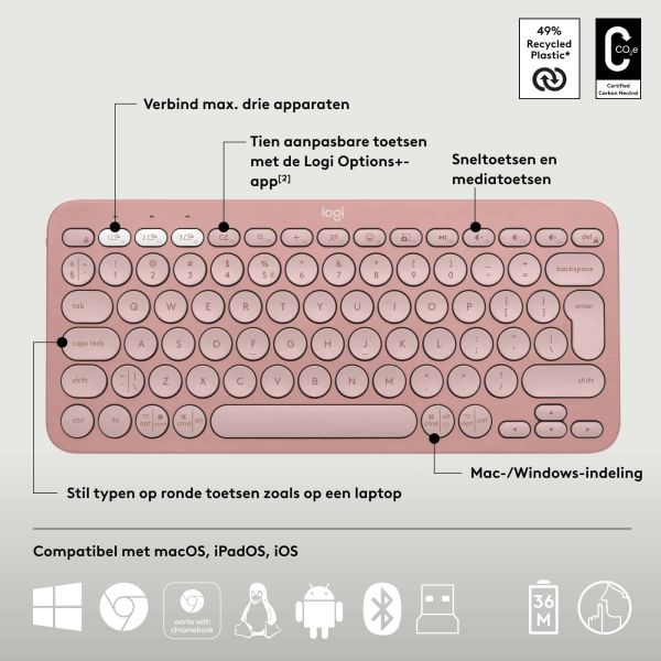 Logitech Pebble 2 Combo toetsenbord Inclusief muis RF-draadloos + Bluetooth QWERTY US International Roze (920-012241)