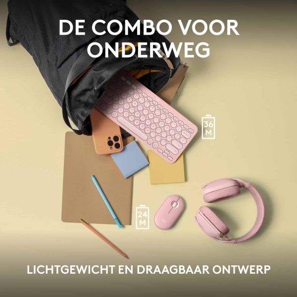 Logitech Pebble 2 Combo toetsenbord Inclusief muis RF-draadloos + Bluetooth QWERTY US International Roze (920-012241)