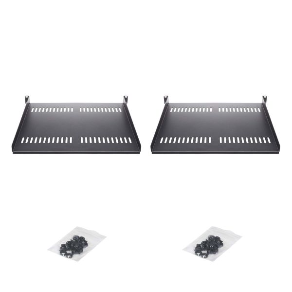 StarTech.com 2 Pack 1U Server Rack Schap, Universele Geventileerde Rack Mount Cantilever Plank, Voor 19" Netwerk Rack/Kast, Heavy-Duty Staal, Capaciteit 20kg, Diepte 40cm (CABSHELF116V2PK)