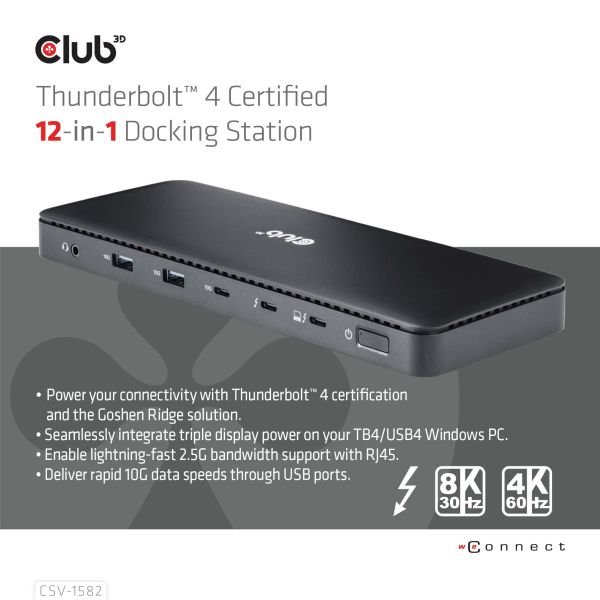 CLUB3D Thunderbolt™ 4 Certified 12-in-1 Docking Station (CSV-1582)