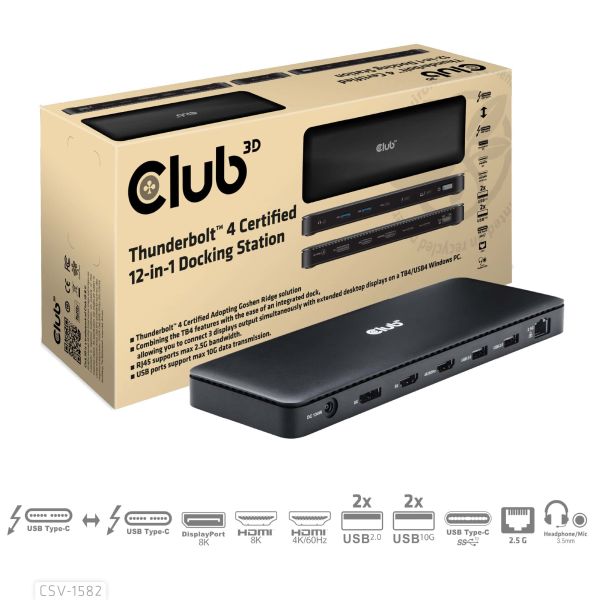CLUB3D Thunderbolt™ 4 Certified 12-in-1 Docking Station (CSV-1582)