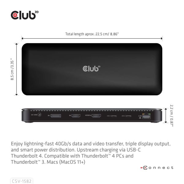 CLUB3D Thunderbolt™ 4 Certified 12-in-1 Docking Station (CSV-1582)