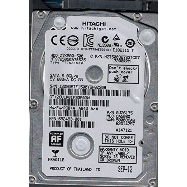 HP Hitachi 500GB 5400rpm SED Opal2 2,5" (HTS725050A7E635)