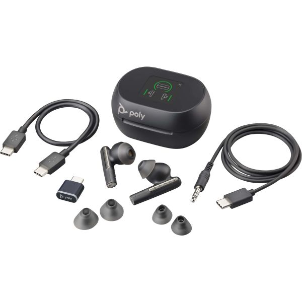 POLY Voyager Free 60+ UC Carbon Black Earbuds + BT700 USB-C-adapter + oplaadcase met touchscreen (7Y8G4AA)