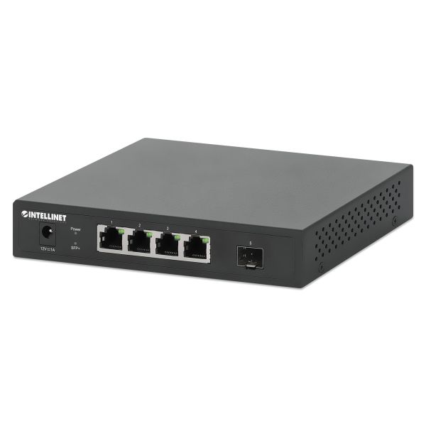 Intellinet 5-poorts 2.5G multi-gigabit netwerk switch, 4x 2.5G RJ45 + 1x 10G SFP+ uplink, onbeheerde switch, desktopformaat, wandmontage mogelijk, 3 jaar garantie (562058)
