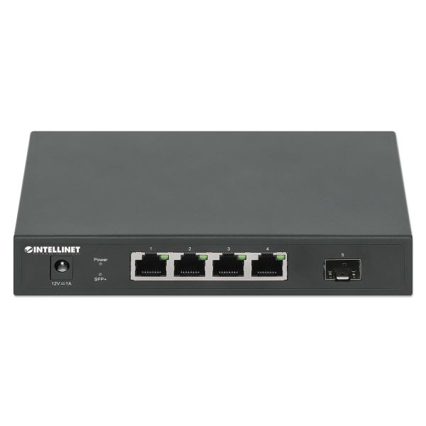 Intellinet 5-poorts 2.5G multi-gigabit netwerk switch, 4x 2.5G RJ45 + 1x 10G SFP+ uplink, onbeheerde switch, desktopformaat, wandmontage mogelijk, 3 jaar garantie (562058)
