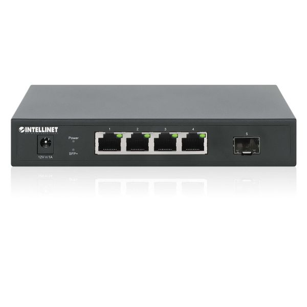 Intellinet 5-poorts 2.5G multi-gigabit netwerk switch, 4x 2.5G RJ45 + 1x 10G SFP+ uplink, onbeheerde switch, desktopformaat, wandmontage mogelijk, 3 jaar garantie (562058)
