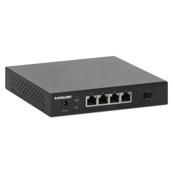 Intellinet 5-poorts 2.5G multi-gigabit netwerk switch, 4x 2.5G RJ45 + 1x 10G SFP+ uplink, onbeheerde switch, desktopformaat, wandmontage mogelijk, 3 jaar garantie (562058)