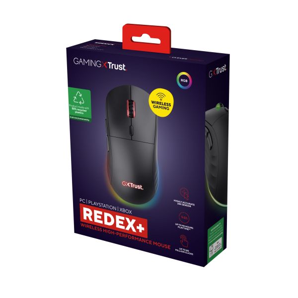 Trust GXT 927 Redex+ muis Gamen Rechtshandig RF Wireless + USB Type-A Laser 25600 DPI (25127)