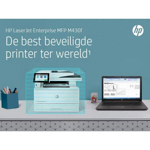 HP LaserJet Enterprise MFP M430f, Zwart-wit, Printer voor Bedrijf, Printen, kopiëren, scannen, faxen, Automatische documentinvoer voor 50 vellen; Dubbelzijdig printen; Dubbelzijdig scannen; Printen via USB-poort aan de voorzijde; Compact formaat; Energiez